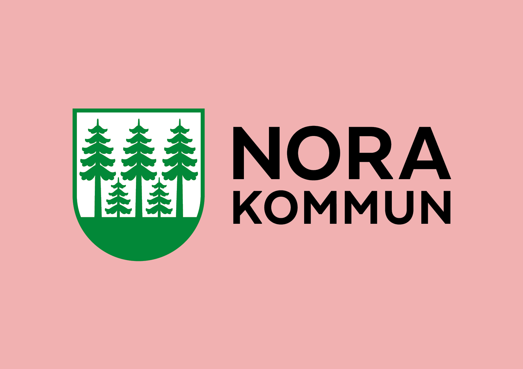 Nora kommuns logotyp framför en rosa bakgrund